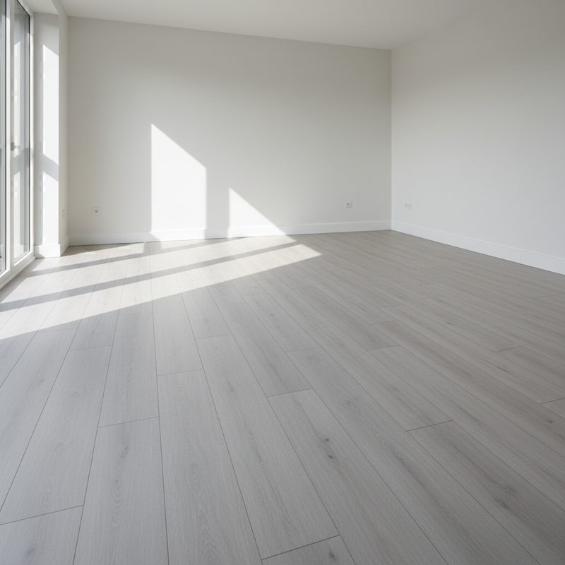 Laminate flooring freshly installed in a clean modern room